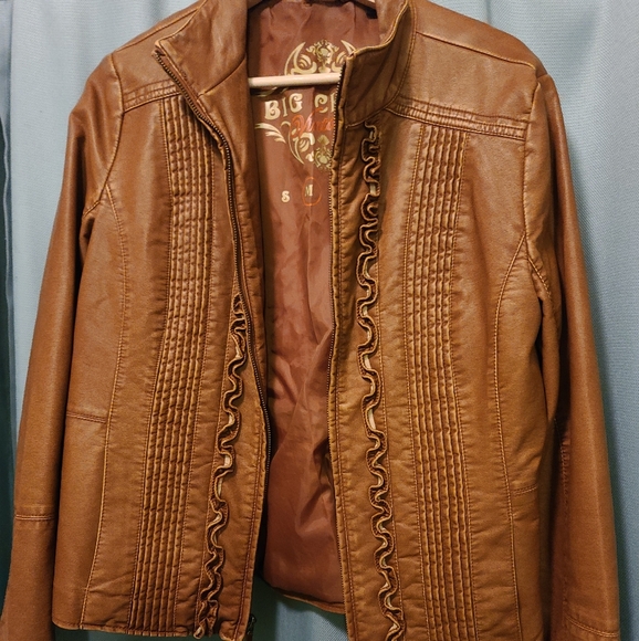 NWOT BIG CHILL ruffled vegan leather jacket - Picture 2 of 8